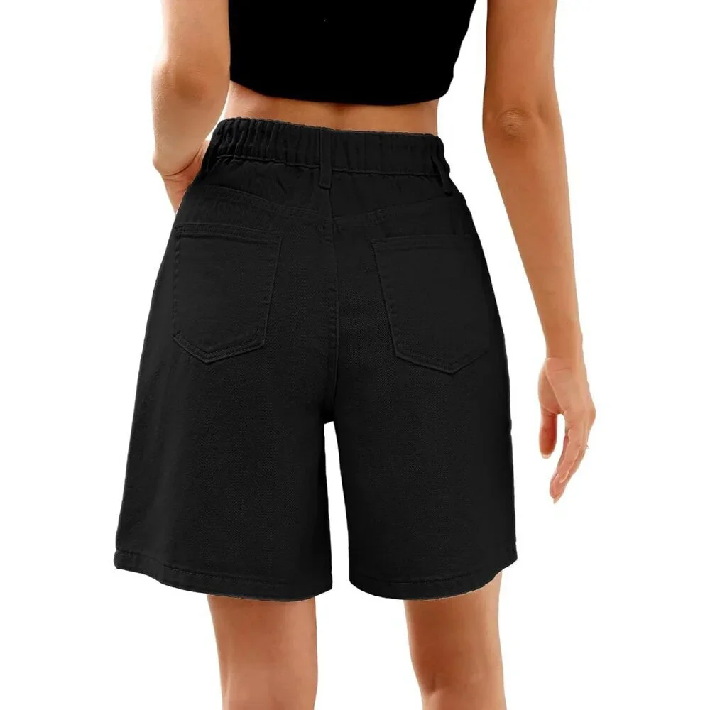 Women’s Bermuda Jean Shorts Baggy Wide Leg Knee Length Casual Denim